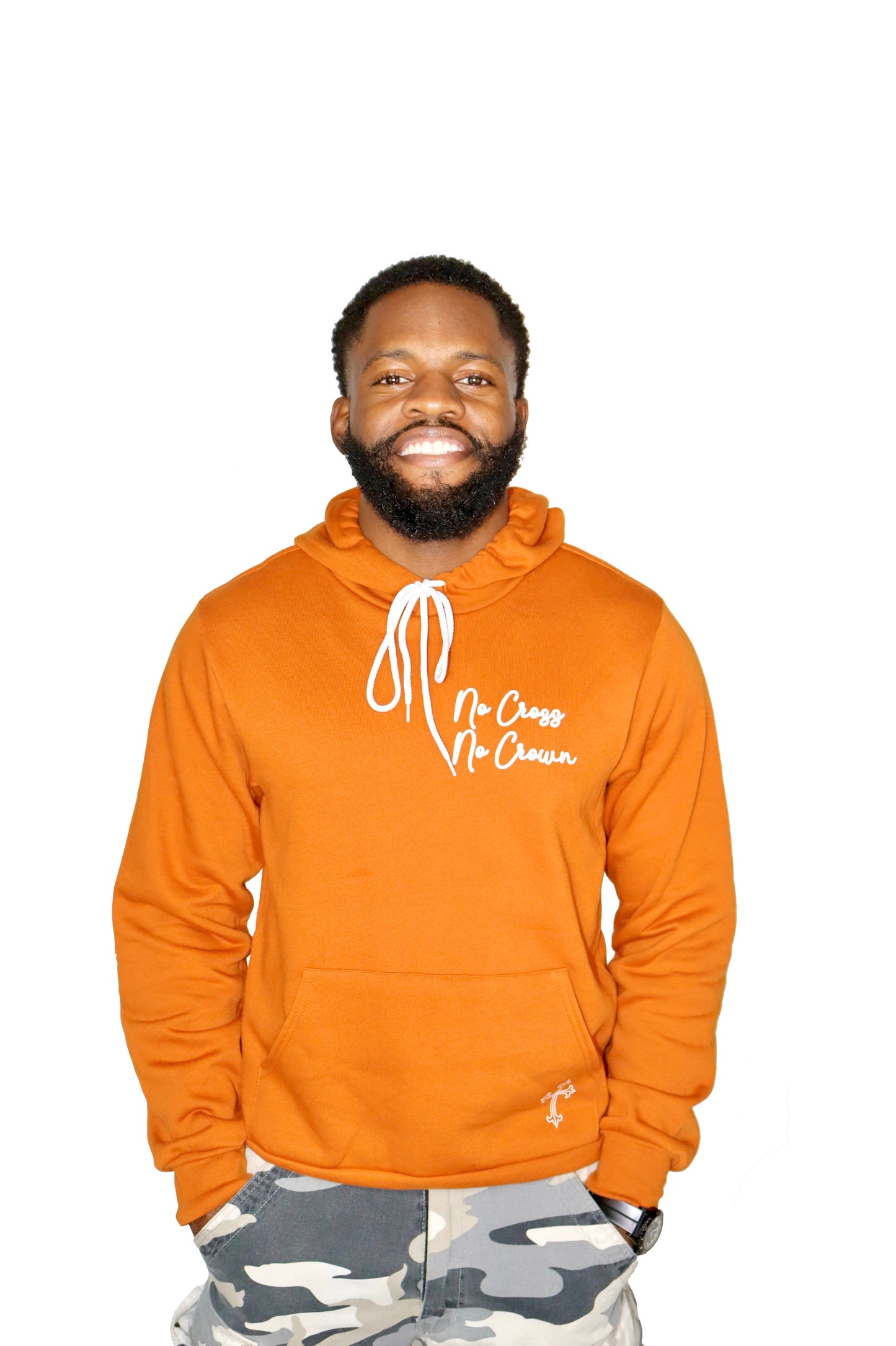 "No Cross No Crown" Cursive Hoodie - Autumn (White Print)