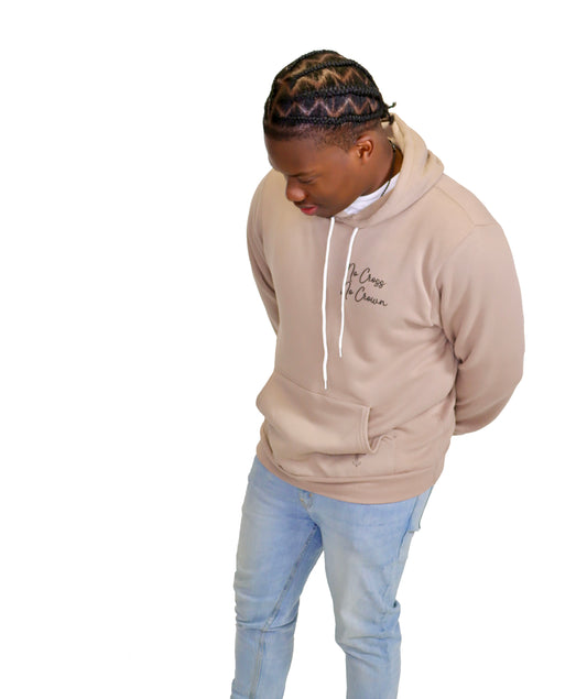 "No Cross No Crown" Cursive Hoodie - Tan