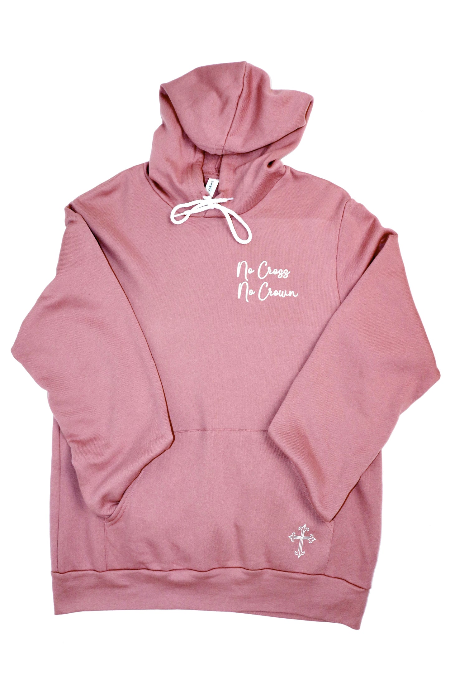 "No Cross No Crown" Cursive Hoodie - Mauve