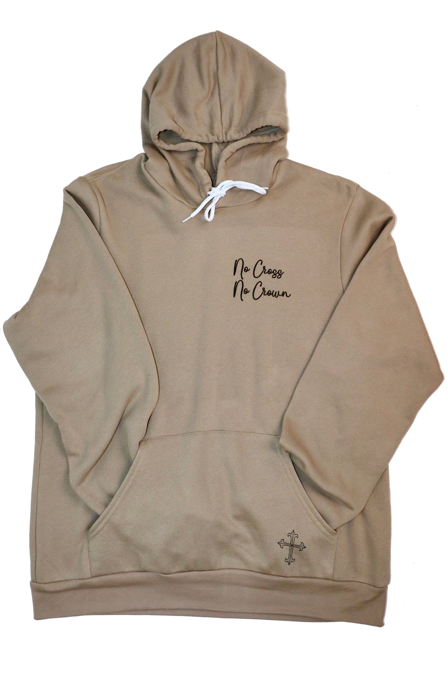 "No Cross No Crown" Cursive Hoodie - Tan